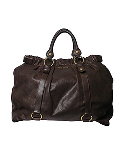 Top Handle With Crossbody Strap, Leather, Brown, L, D.Bag